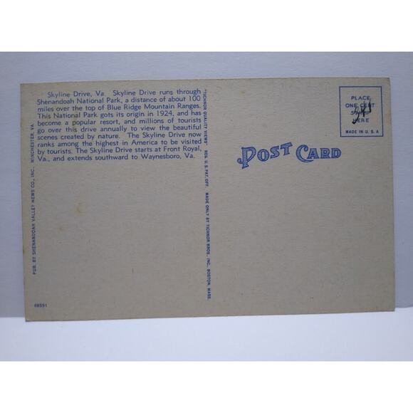 Greetings From SkyLine Drive Virginia Large Big Letter Linen Postcard Unused VA - Picture 3 of 3